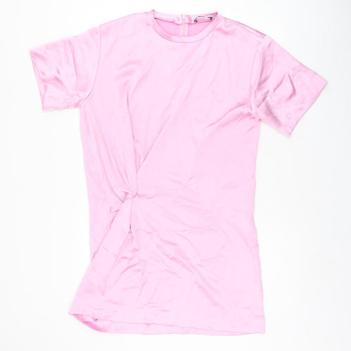 Zara Womens Pink Polyester Shift Size L Round Neck Zip