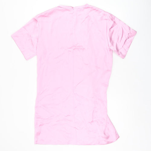 Zara Womens Pink Polyester Shift Size L Round Neck Zip
