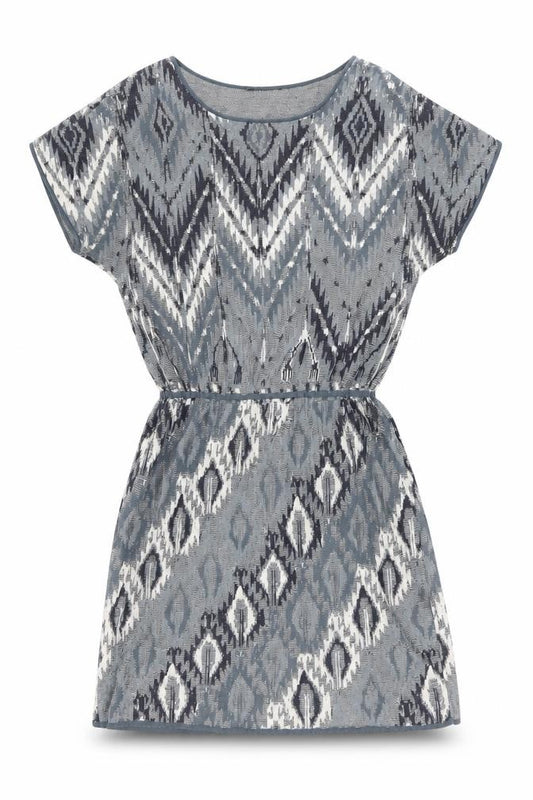 Peruvian Connection Womens Blue Geometric Cotton Shift Size M Boat Neck Pullover