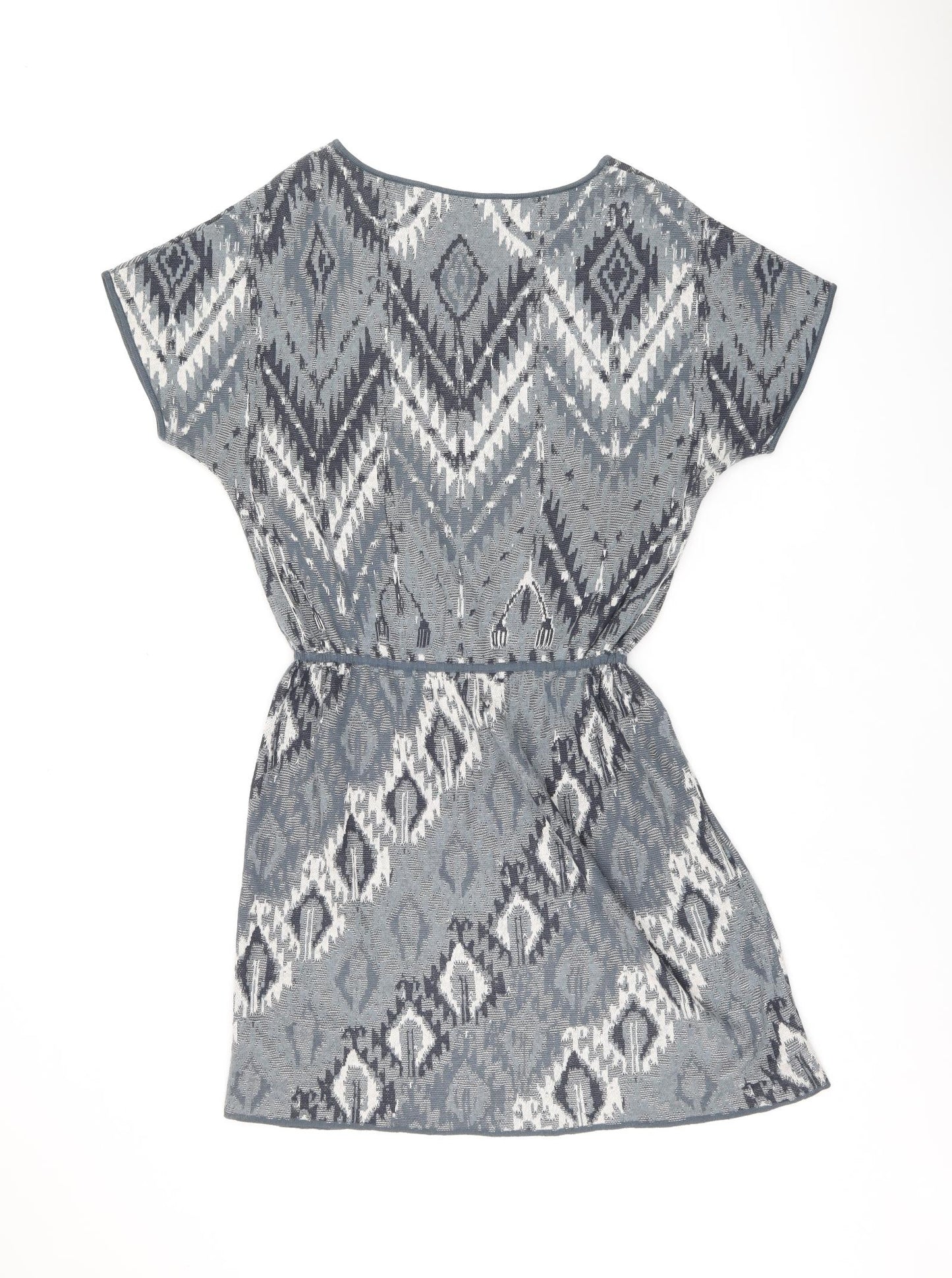 Peruvian Connection Womens Blue Geometric Cotton Shift Size M Boat Neck Pullover