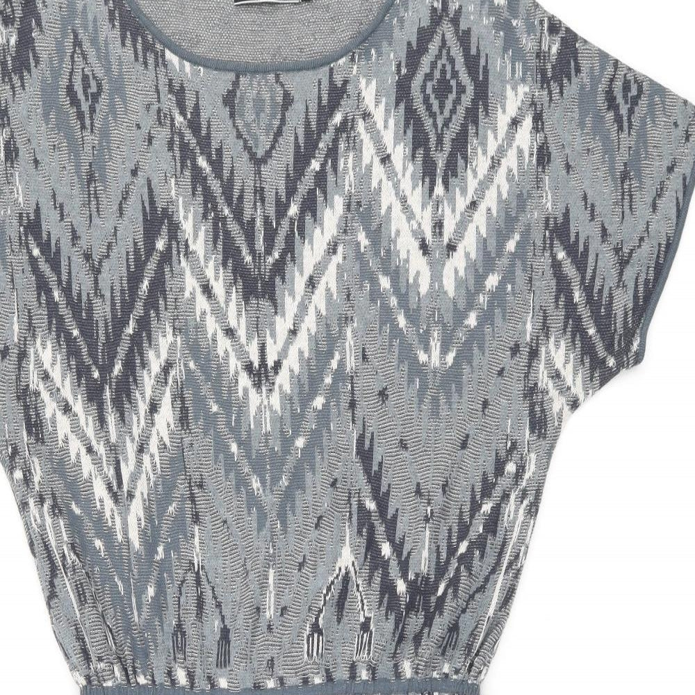 Peruvian Connection Womens Blue Geometric Cotton Shift Size M Boat Neck Pullover