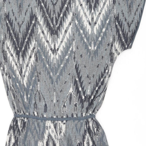 Peruvian Connection Womens Blue Geometric Cotton Shift Size M Boat Neck Pullover