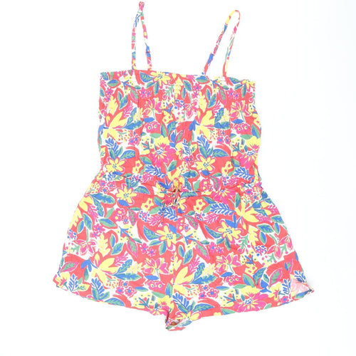Marks and Spencer Womens Red Floral Viscose Playsuit One-Piece Size 12 Pullover