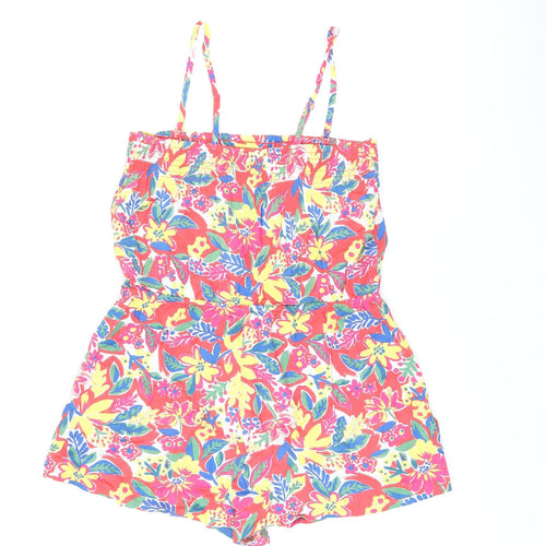 Marks and Spencer Womens Red Floral Viscose Playsuit One-Piece Size 12 Pullover