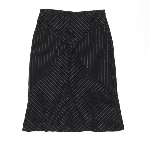 Mango Womens Black Striped Wool Flare Skirt Size 14 Zip