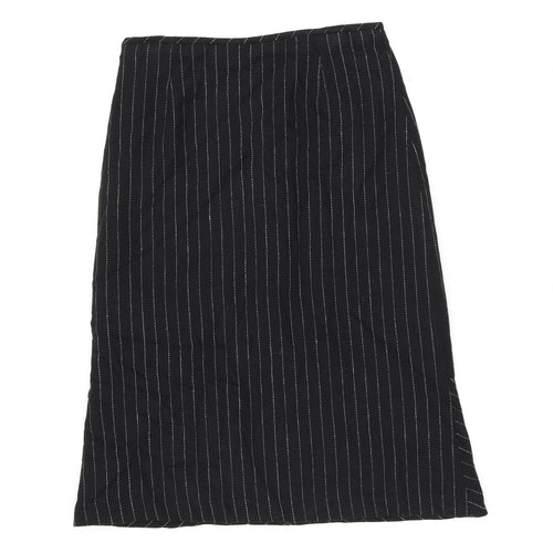 Mango Womens Black Striped Wool Flare Skirt Size 14 Zip