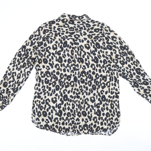 Sosandar Womens Beige Animal Print Viscose Basic Button-Up Size 12 Collared - Leopard print