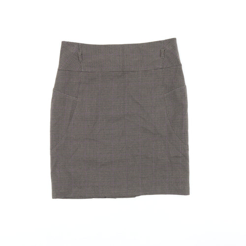 NEXT Womens Brown Geometric Polyester Straight & Pencil Skirt Size 12 Zip - Houndstooth