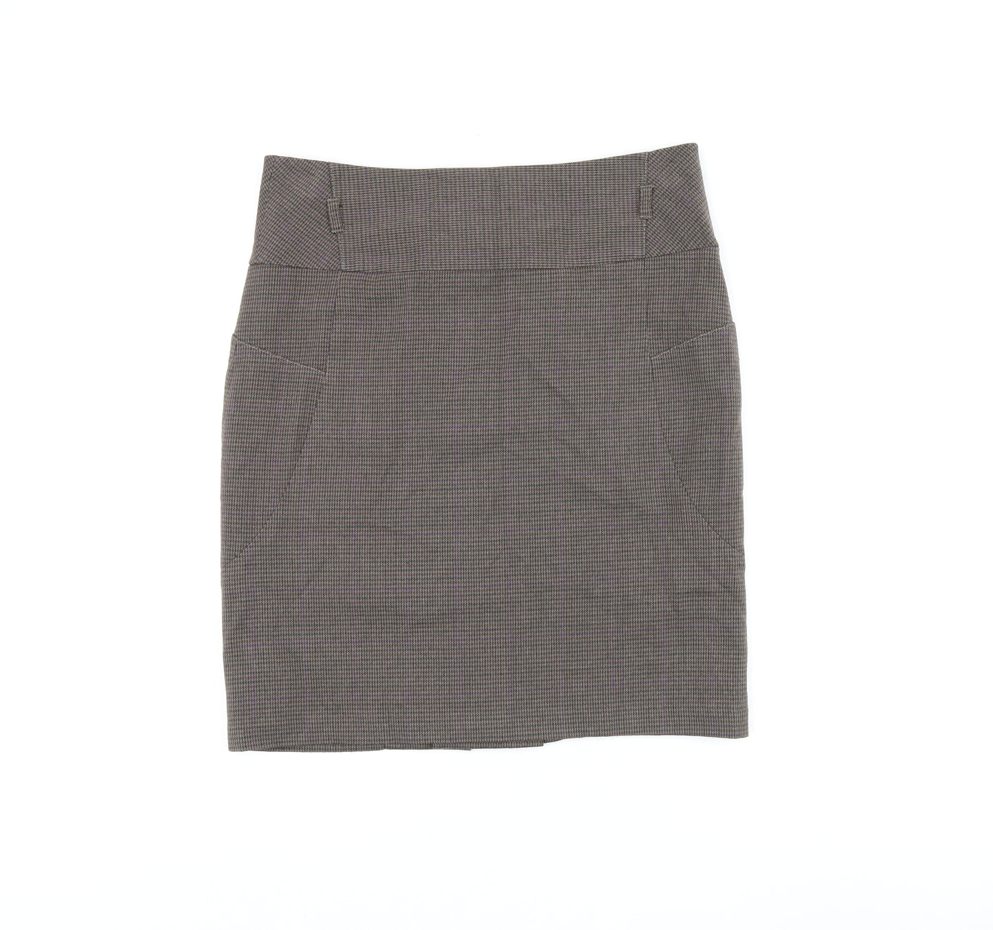 NEXT Womens Brown Geometric Polyester Straight & Pencil Skirt Size 12 Zip - Houndstooth