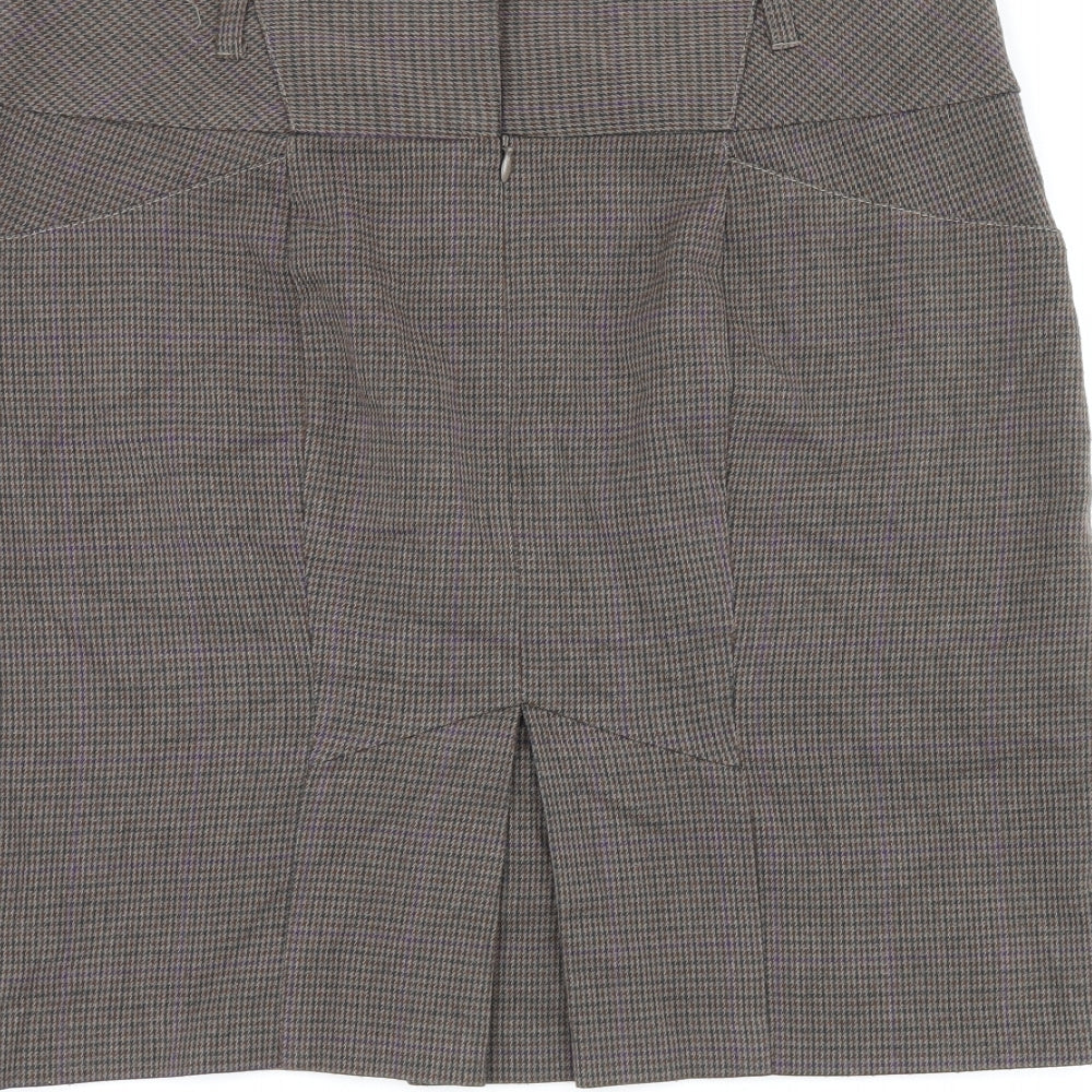 NEXT Womens Brown Geometric Polyester Straight & Pencil Skirt Size 12 Zip - Houndstooth
