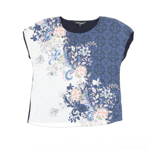 Bonmarché Womens Blue Floral Polyester Jersey T-Shirt Size 14 Boat Neck