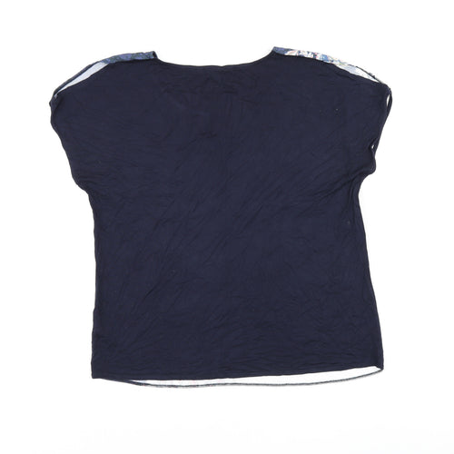 Bonmarché Womens Blue Floral Polyester Jersey T-Shirt Size 14 Boat Neck
