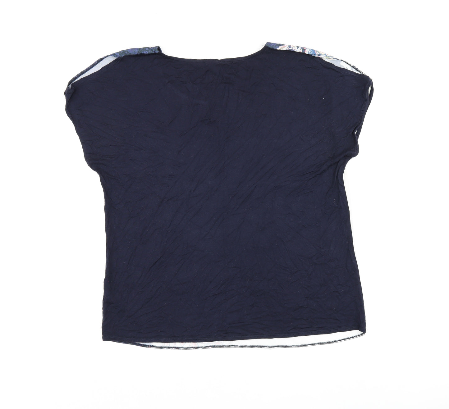 Bonmarché Womens Blue Floral Polyester Jersey T-Shirt Size 14 Boat Neck