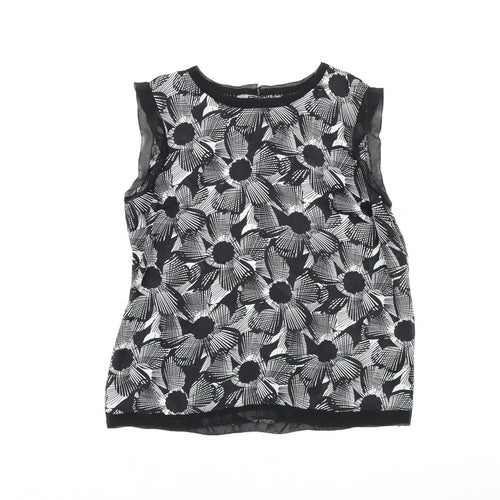 Mercer & Madison Womens Black Geometric Polyester Basic T-Shirt Size 12 Boat Neck