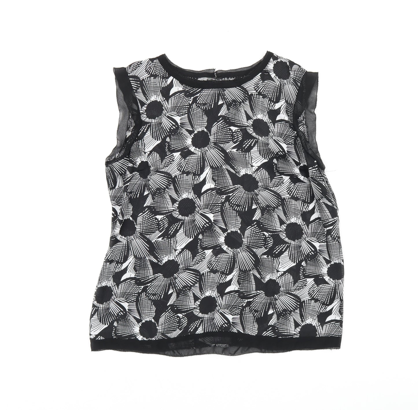 Mercer & Madison Womens Black Geometric Polyester Basic T-Shirt Size 12 Boat Neck