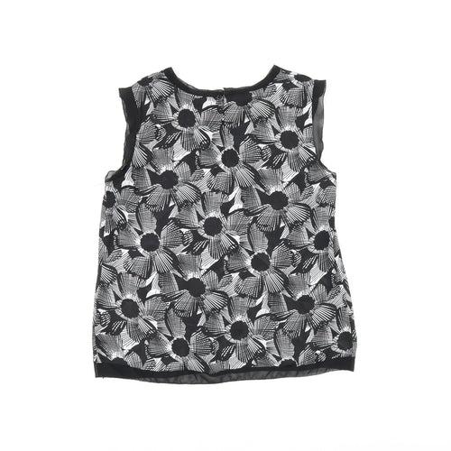 Mercer & Madison Womens Black Geometric Polyester Basic T-Shirt Size 12 Boat Neck