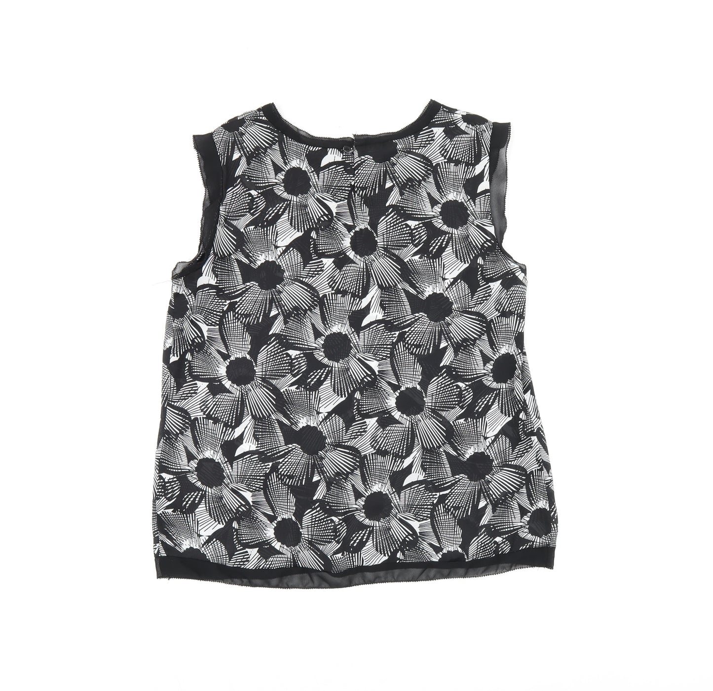 Mercer & Madison Womens Black Geometric Polyester Basic T-Shirt Size 12 Boat Neck