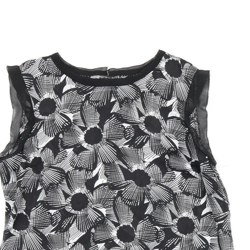 Mercer & Madison Womens Black Geometric Polyester Basic T-Shirt Size 12 Boat Neck