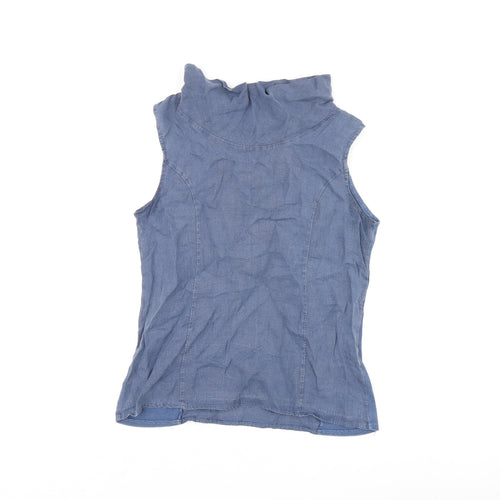 Blu Orchid Womens Blue Polyester Basic T-Shirt Size S High Neck