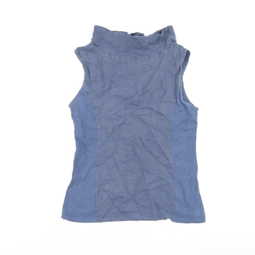 Blu Orchid Womens Blue Polyester Basic T-Shirt Size S High Neck