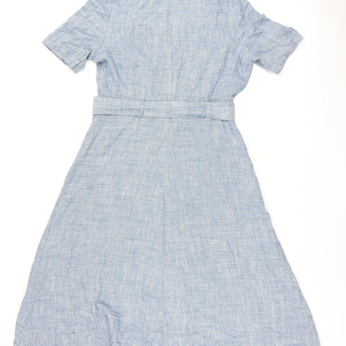 Marks and Spencer Womens Blue Linen A-Line Size 14 Boat Neck Zip