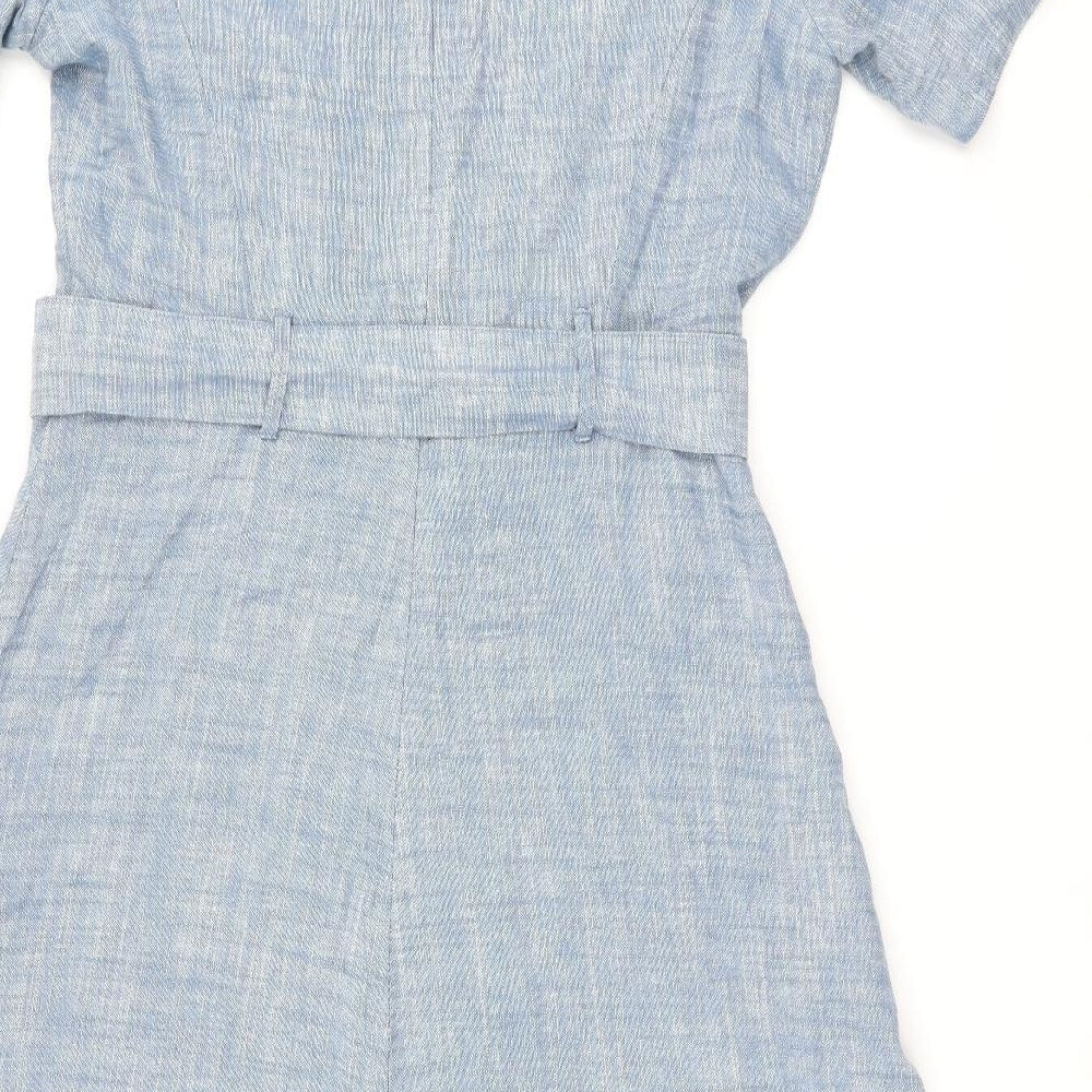 Marks and Spencer Womens Blue Linen A-Line Size 14 Boat Neck Zip