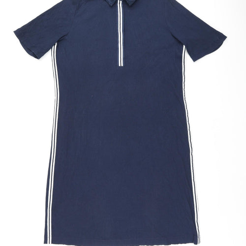 Just White Womens Blue Polyester Shift Size 14 Collared Button - Ribbed fabric