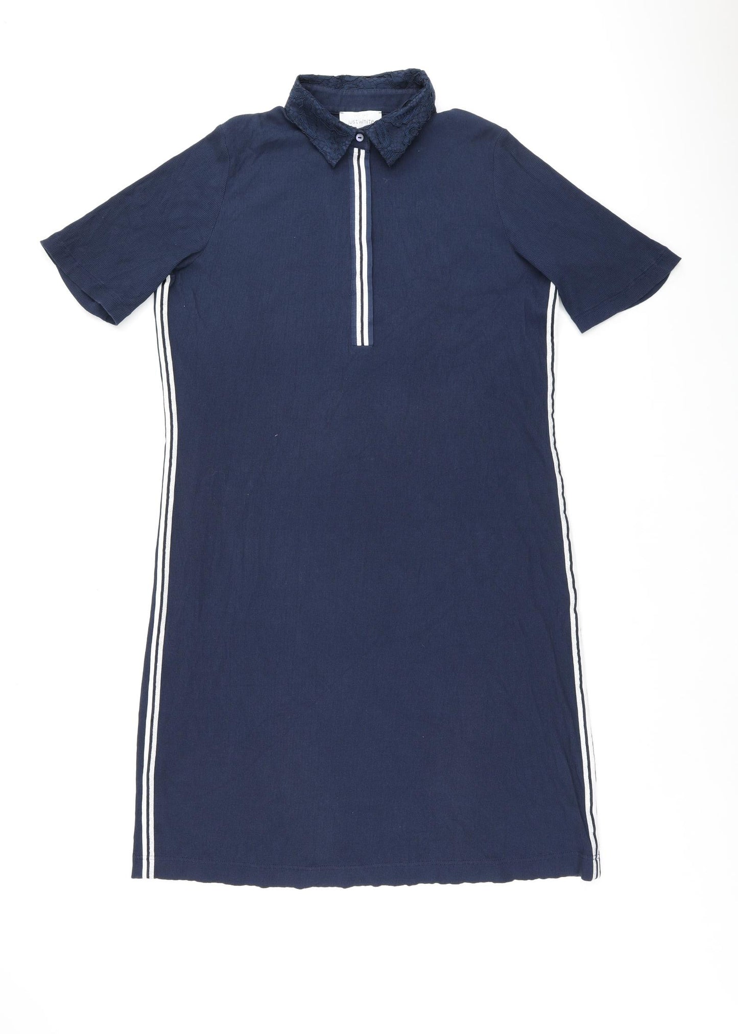 Just White Womens Blue Polyester Shift Size 14 Collared Button - Ribbed fabric