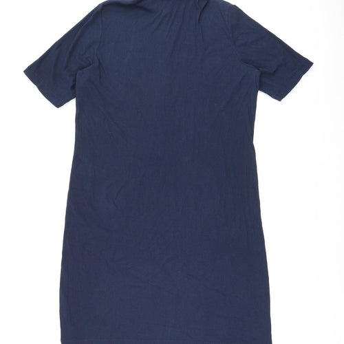 Just White Womens Blue Polyester Shift Size 14 Collared Button - Ribbed fabric