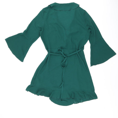 Outrageous Womens Green Polyester Wrap Dress Size 10 V-Neck Tie