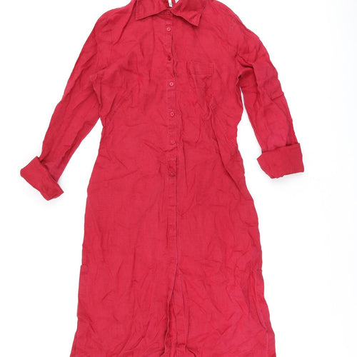 Mango Womens Red Polyester Shirt Dress Size 10 Collared Button