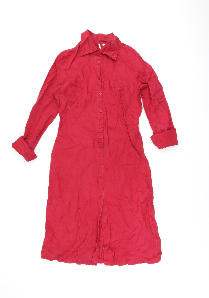 Mango Womens Red Polyester Shirt Dress Size 10 Collared Button