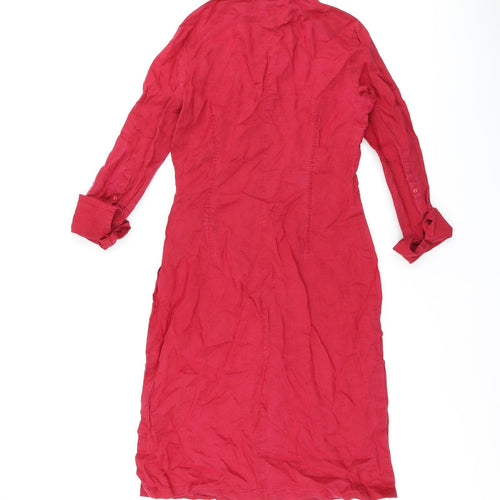 Mango Womens Red Polyester Shirt Dress Size 10 Collared Button