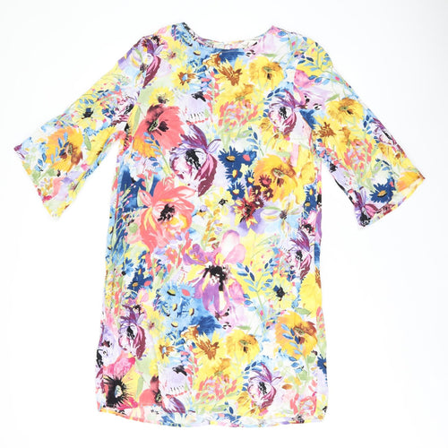 H&M Womens Multicoloured Floral Viscose Shift Size 10 Boat Neck Pullover