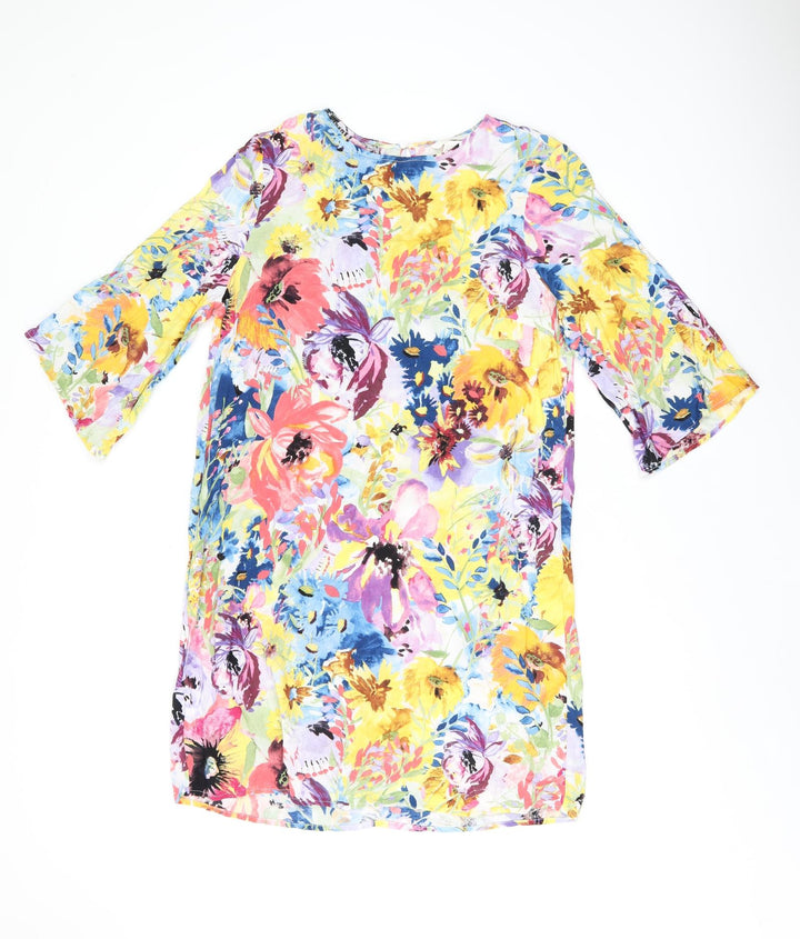 H&M Womens Multicoloured Floral Viscose Shift Size 10 Boat Neck Pullover
