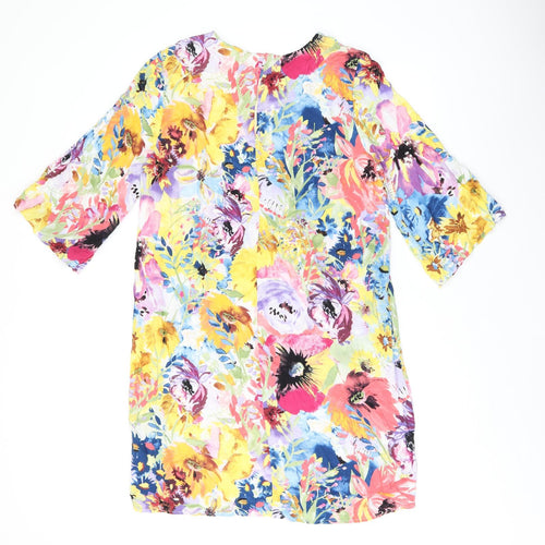 H&M Womens Multicoloured Floral Viscose Shift Size 10 Boat Neck Pullover