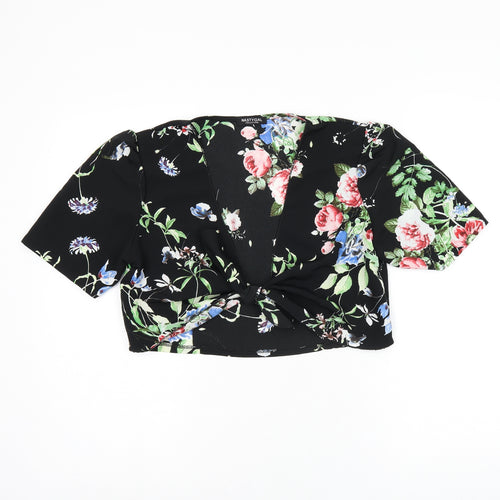 Nasty Gal Womens Black Floral Polyester Cropped Blouse Size S V-Neck