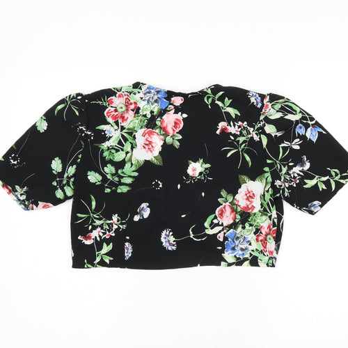 Nasty Gal Womens Black Floral Polyester Cropped Blouse Size S V-Neck