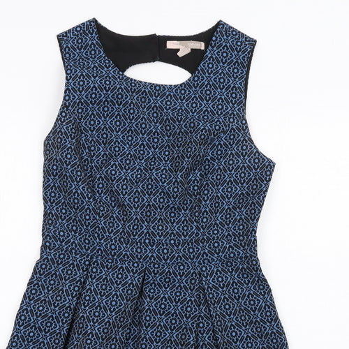 FOREVER 21 Womens Blue Geometric Cotton Fit & Flare Size M Scoop Neck Zip