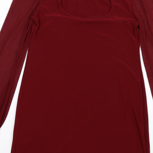 Apricot Womens Red Polyester A-Line Size 8 Round Neck Pullover - Beaded Cuffs Mesh Sleeves