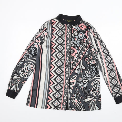 Bob Mackie Womens Multicoloured Geometric Polyester Basic Button-Up Size XS Round Neck