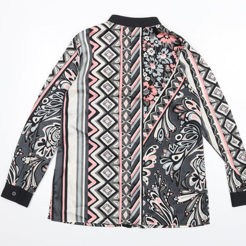 Bob Mackie Womens Multicoloured Geometric Polyester Basic Button-Up Size XS Round Neck