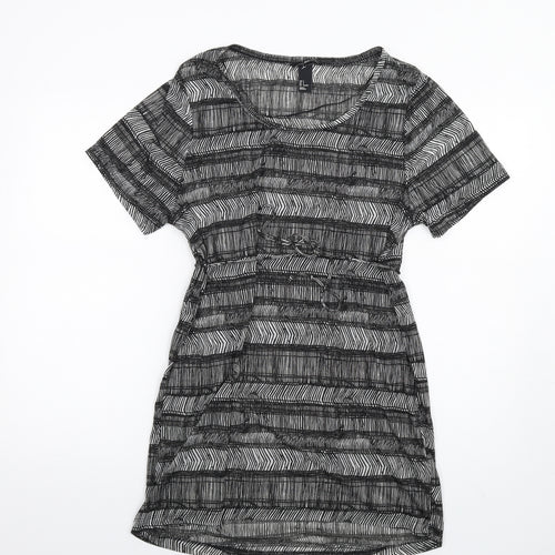 H&M Womens Black Geometric Polyester T-Shirt Dress Size S Scoop Neck Pullover