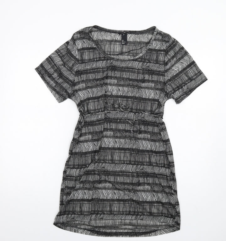 H&M Womens Black Geometric Polyester T-Shirt Dress Size S Scoop Neck Pullover