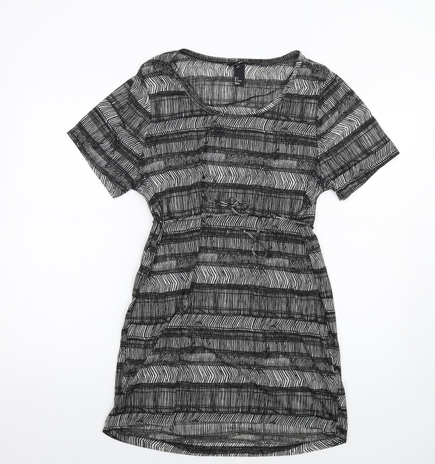 H&M Womens Black Geometric Polyester T-Shirt Dress Size S Scoop Neck Pullover