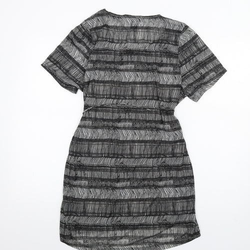 H&M Womens Black Geometric Polyester T-Shirt Dress Size S Scoop Neck Pullover