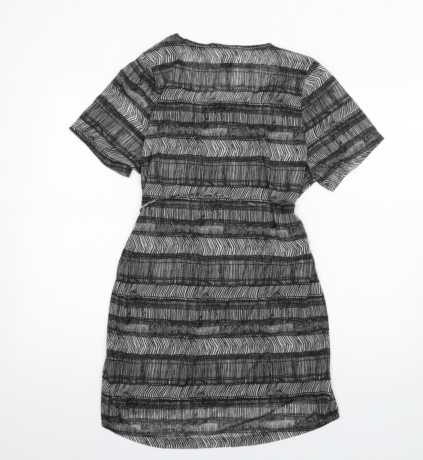 H&M Womens Black Geometric Polyester T-Shirt Dress Size S Scoop Neck Pullover