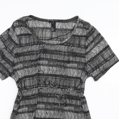 H&M Womens Black Geometric Polyester T-Shirt Dress Size S Scoop Neck Pullover