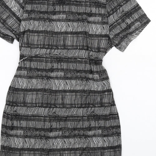 H&M Womens Black Geometric Polyester T-Shirt Dress Size S Scoop Neck Pullover
