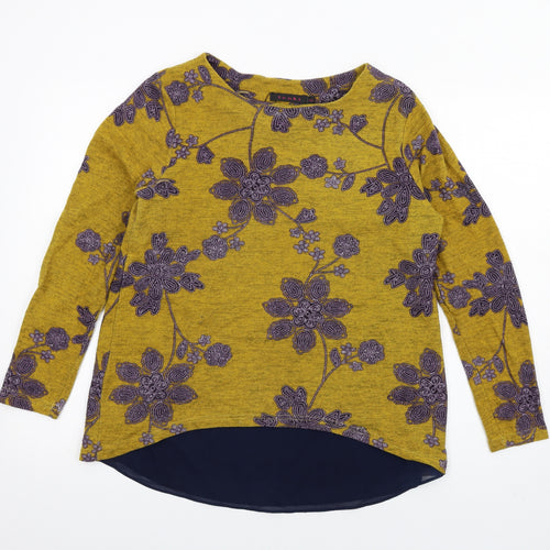 TENKI Womens Yellow Floral Cotton Basic T-Shirt Size M Round Neck